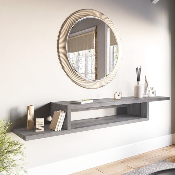 BELLEZE Modern Floating Wall Mounted 72" TV Console With Built-In Shelf, Space Saving Decorative Contemporary Media Storage, For Up To 100lbs - Motif (Gray Wash)