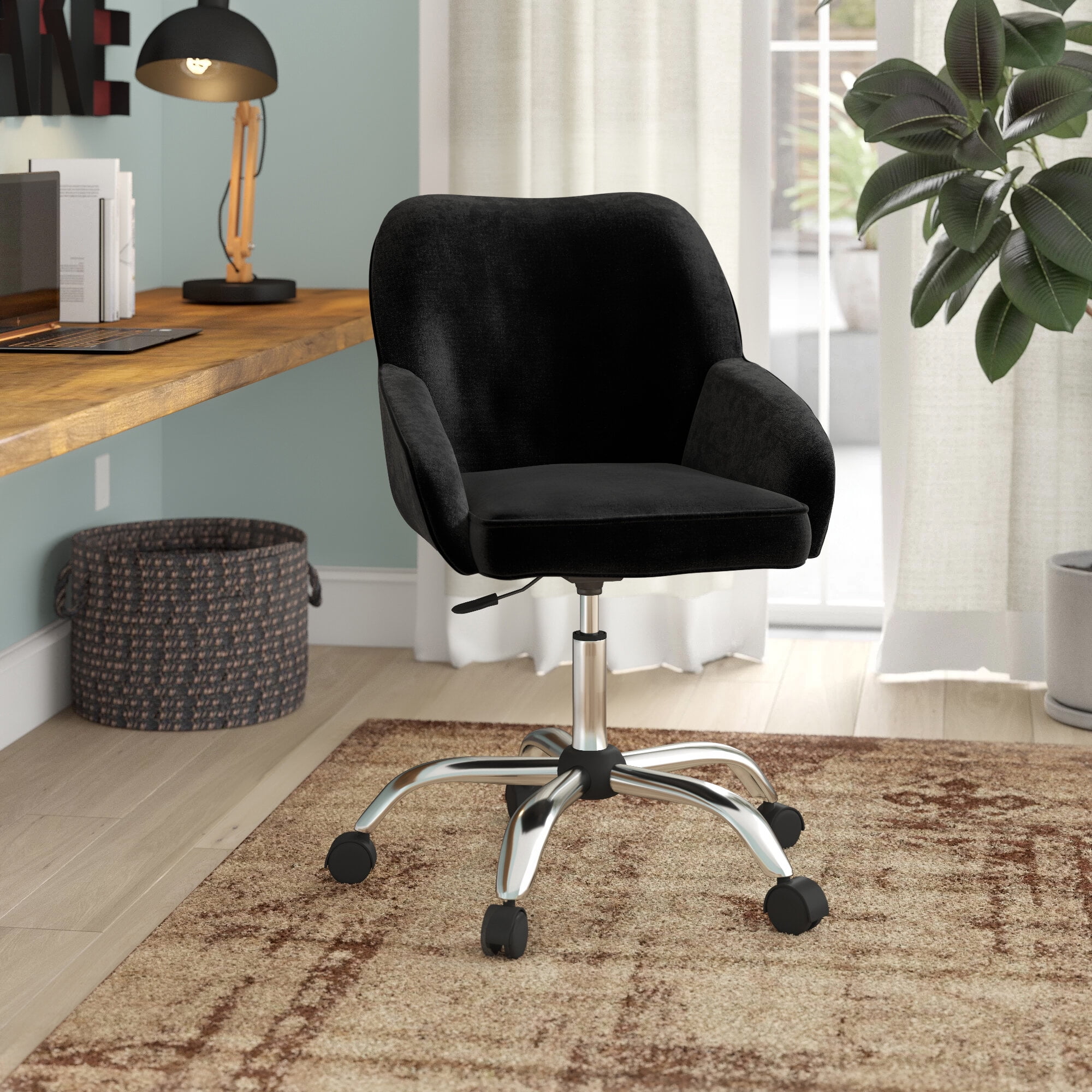 BELLEZE Modern Home Office Velvet Computer Desk Chair Nora (Black)