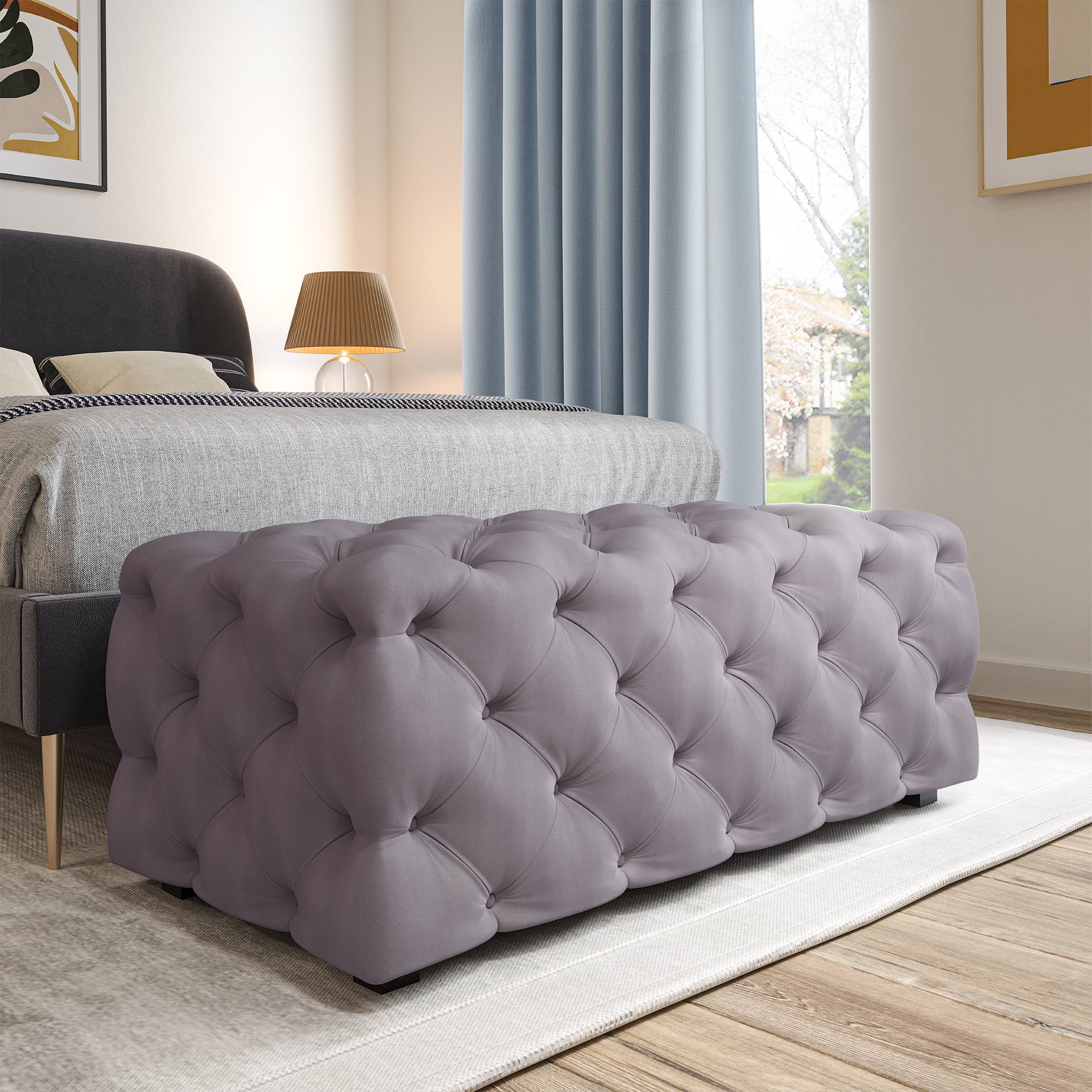 BELLEZE Modern Luxury Button Tufted Ottoman Bench Footrest