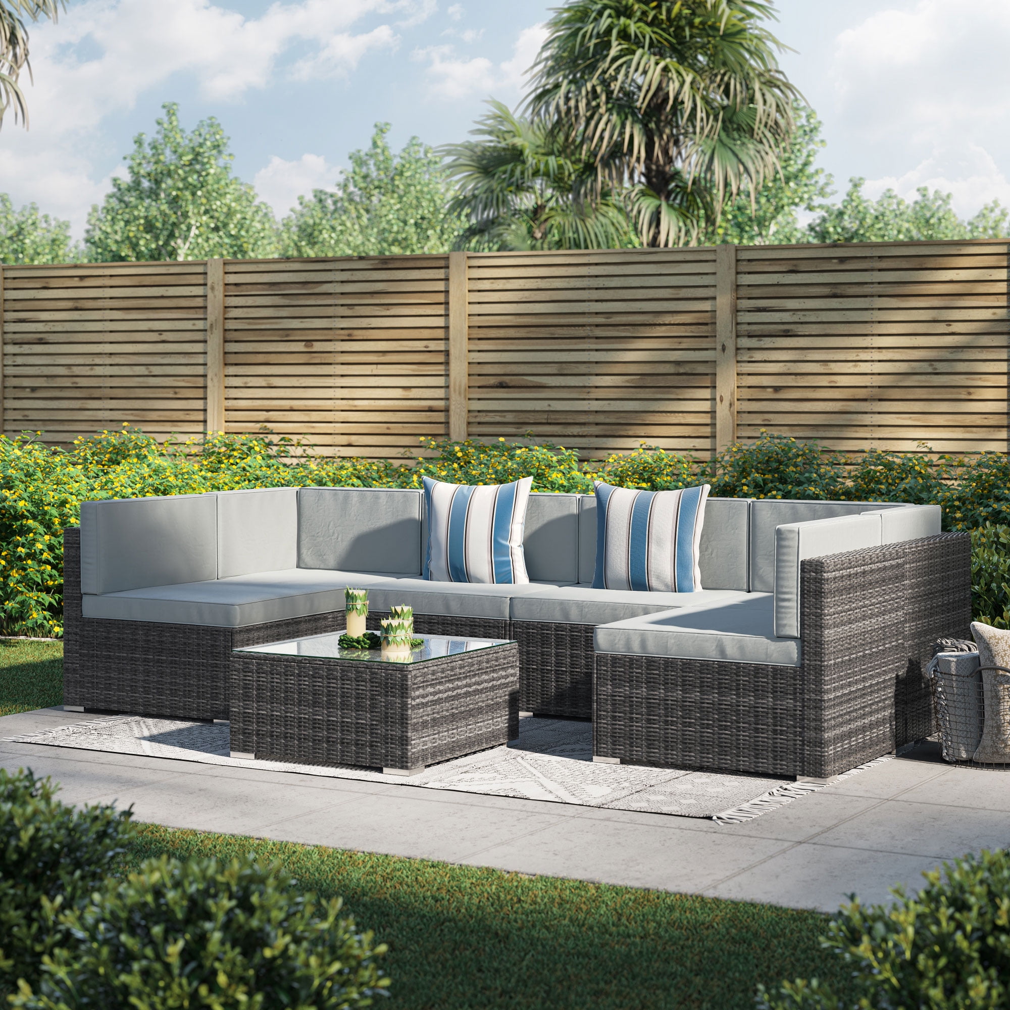 BELLEZE Modern Outdoor Rattan 7 Piece Conversation Set, Sectional Sofa