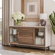 BELLEZE Modern Sideboard, Sideboard Buffet Cabinet with 3 Drawers & 2 Doors, Accent Cabinet for Dining Room, Hallway, Bedroom, or Kitchen - Troy Brown