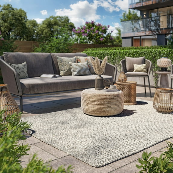 BELLEZE Modern Solid Colored Indoor Outdoor Area Rug, Accent Texture for Patio, Living Room or Kitchen, Luxury Bohemian Style Home Decor, 5' x 8' - Ivory