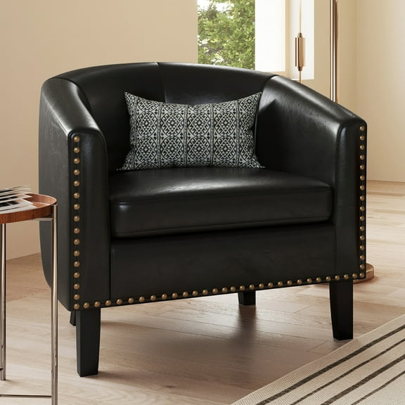 BELLEZE Modern Tub Barrel Faux Leather Accent Chair - Kyara (Black)