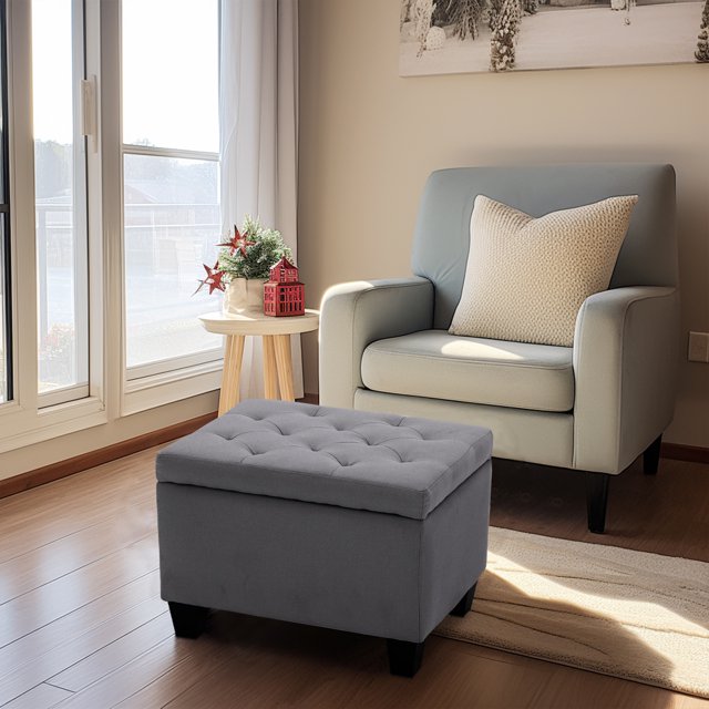 BELLEZE Modern Tufted Storage Ottoman Lift Top Rectangle Footstool