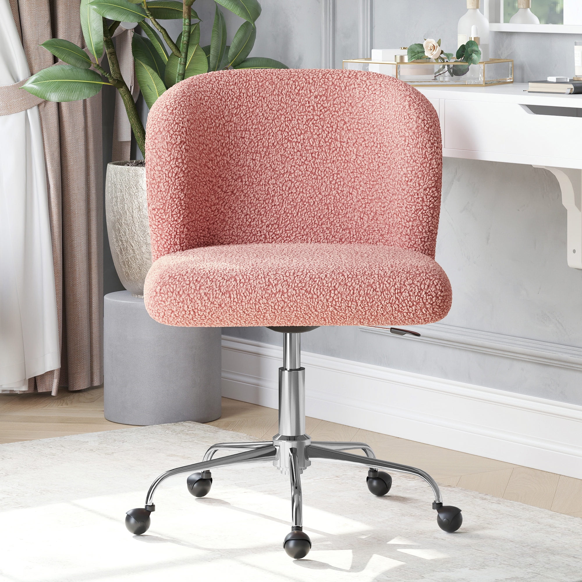 BELLEZE Modern Upholstered Boucle Desk Chair with Swivel Wheels
