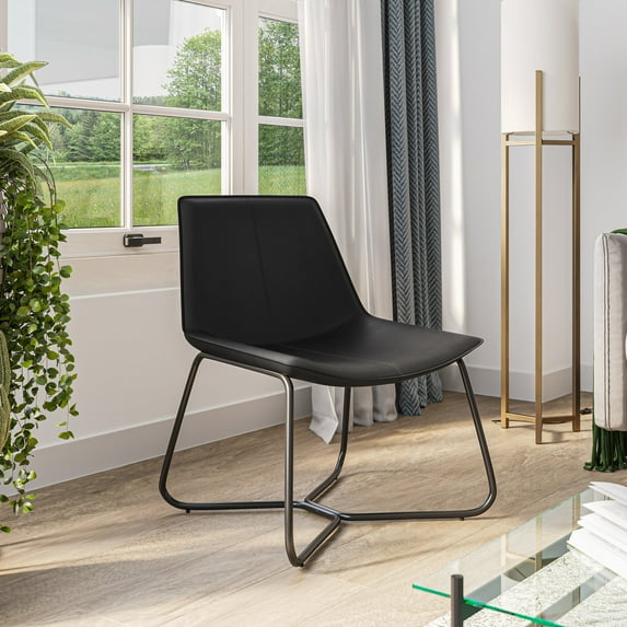 BELLEZE Modern Upholstered Faux Leather Lounge Chair with Molded Mid Back, Comfortable Contemporary Accent Seating For Living Room or Bedroom - Zariah (Black)