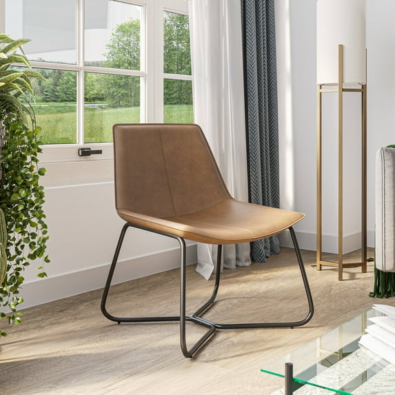 BELLEZE Modern Upholstered Faux Leather Lounge Chair with Molded Mid Back, Comfortable Contemporary Accent Seating For Living Room or Bedroom - Zariah (Whiskey Brown)