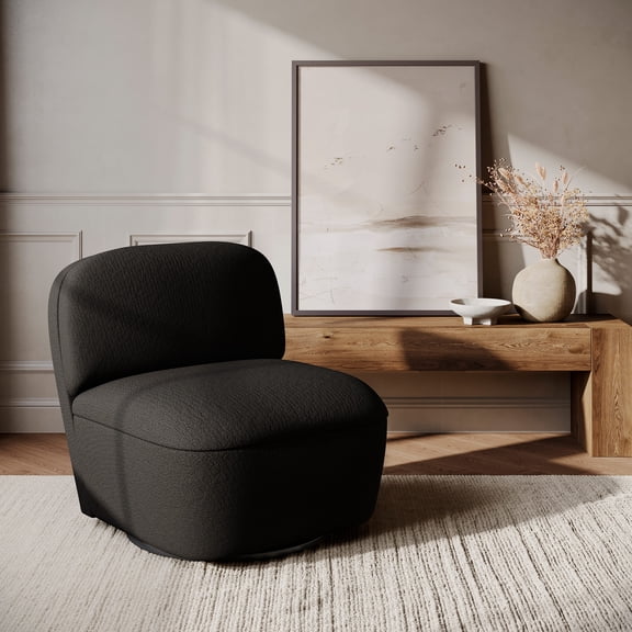 BELLEZE Modern Upholstered Swivel Accent Chair with Hidden Storage, 360° Rotating Chair, Easy Assembly Compact Chair for Living Room, Bedroom, Office, Space-Saving Design - Black