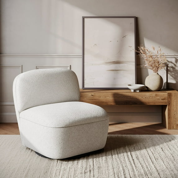 BELLEZE Modern Upholstered Swivel Accent Chair with Hidden Storage, 360° Rotating Chair, Easy Assembly Compact Chair for Living Room, Bedroom, Office, Space-Saving Design - White