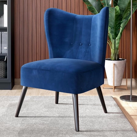BELLEZE Modern Velvet Accent Chair, Elegant Wingback Seating with Tufted Button Details, Contemporary Design for Living Room, Bedroom, Office - Sheila (Blue)