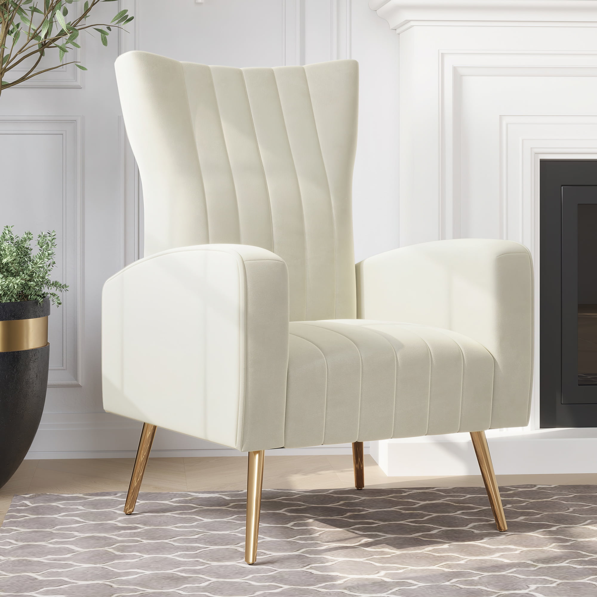 White velvet 2024 wingback chair