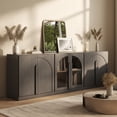 thumbnail image 1 of BELLEZE Modular 3-Piece Set Storage Cabinet, 2 Arched Wood Accent Cabinet and Display Glass Door Storage with Adjustable Shelf, Freely Configurable Sideboard for Living Room Kitchen, Ebony, 1 of 7