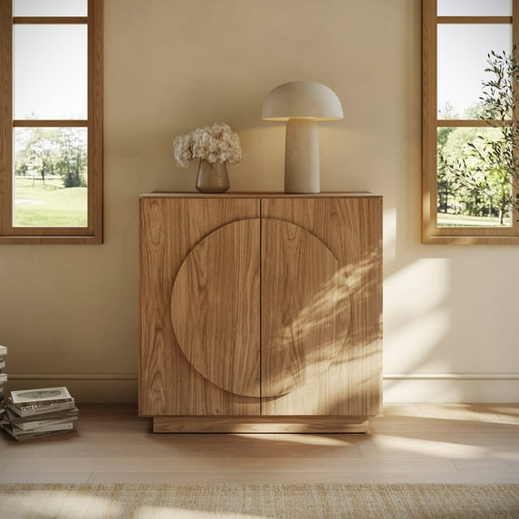 BELLEZE Modular Buffet Cabinet With Storage,Mid Century Modern Arched Sideboard With Adjustable Shelf & Symmetrical Doors,Credenza Console Table For Entryway Kitchen Living Room Office (Camel)