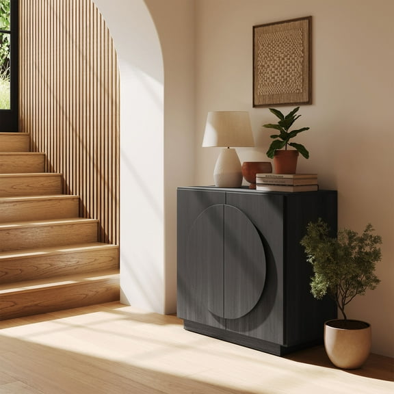 BELLEZE Modular Buffet Cabinet With Storage,Mid Century Modern Arched Sideboard With Adjustable Shelf & Symmetrical Doors,Credenza Console Table For Entryway Kitchen Living Room (Espresso Black)