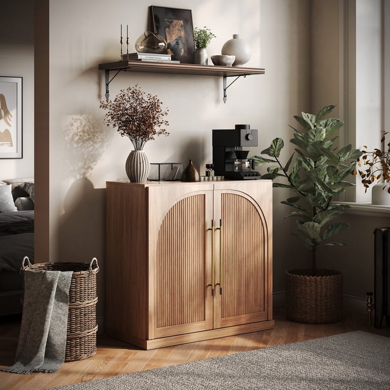 BELLEZE, Modular Sideboard, with Double-Arc Wood Doors, Beige