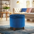 thumbnail image 1 of BELLEZE Nailhead Round Tufted Storage Ottoman Large Footrest Stool Coffee Table Lift Top, Navy Blue, 1 of 6