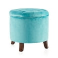 thumbnail image 1 of BELLEZE Nailhead Round Tufted Storage Ottoman Large Footrest Stool Coffee Table Lift Top, Teal, 1 of 5