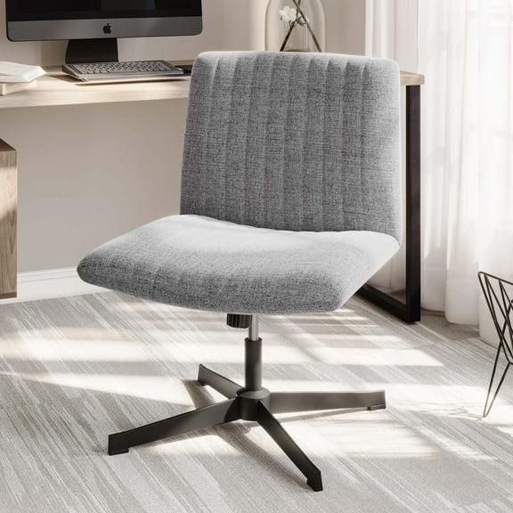 BELLEZE Office Chair, Upholstered Linen Computer Desk Chair, Swivel Vanity Chair Ergonomic Chair with Height Adjustment and Tilt Function - Maddox (Light Gray)