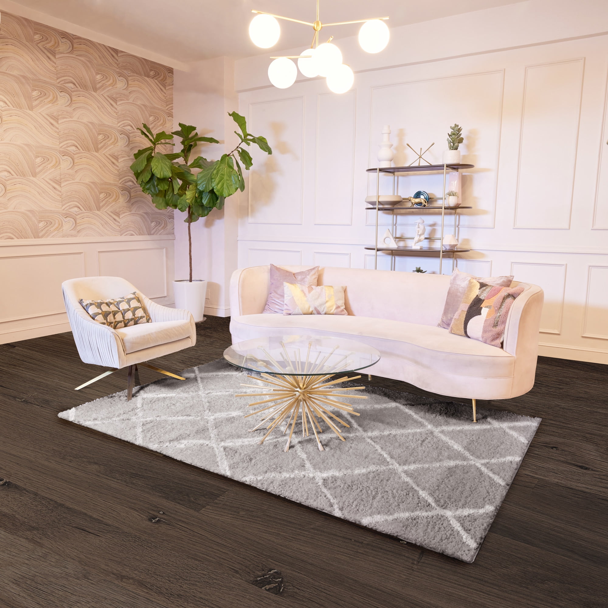 BELLEZE Parma Diamond Trellis Area Rug Cozy Soft Plush Shag Rug, 5x8 Feet, Light Gray