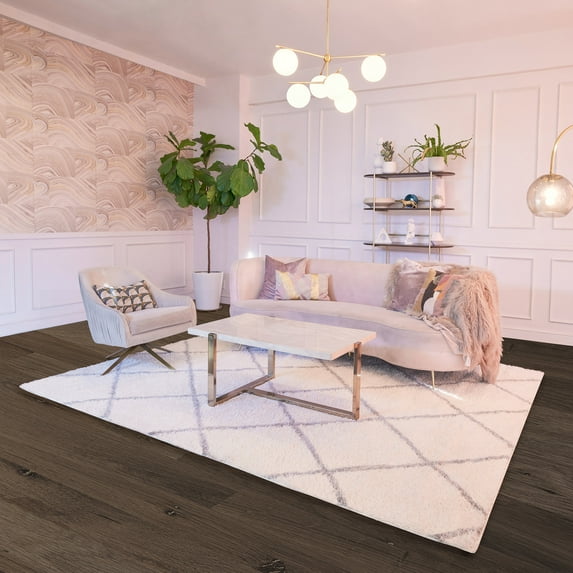BELLEZE Parma Diamond Trellis Area Rug Cozy Soft Plush Shag Rug, 8x10 Feet, Ivory White