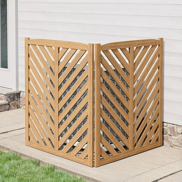 BELLEZE Privacy Fence Panels for Outside, Wooden Air Conditioner Fence Pool Equipment Generator Trash Can Enclosure Outdoor Fence Panels (2 Panels-Brown)