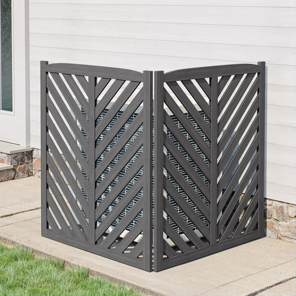 BELLEZE Privacy Fence Panels for Outside, Wooden Air Conditioner Fence Pool Equipment Generator Trash Can Enclosure Outdoor Fence Panels (2 Panels-Dark Gray)