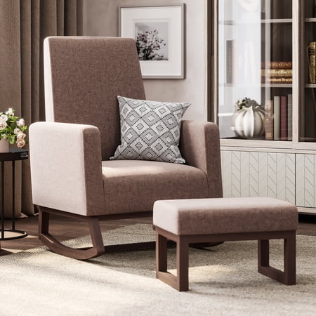 BELLEZE Rocking Lounge Chair Nursery Glider with Ottoman - Felix (Brown)