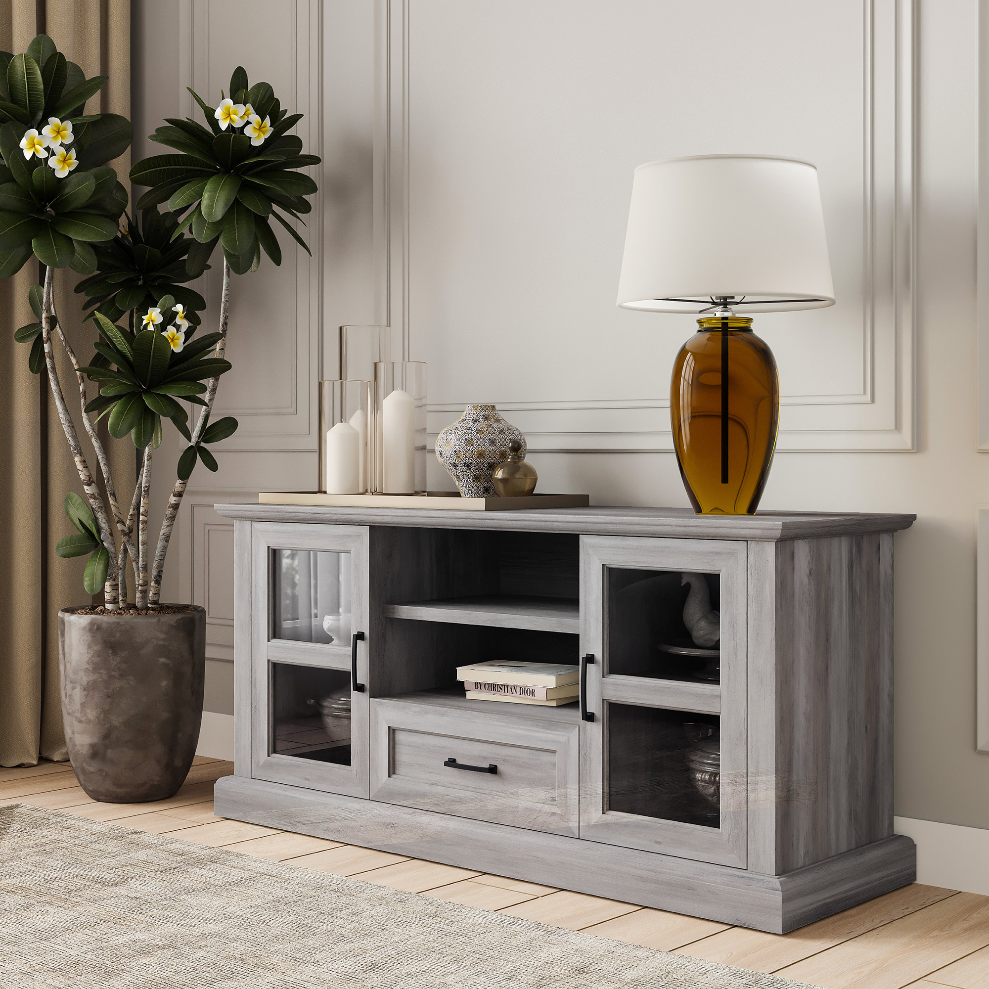 BELLEZE Rustic Modern TV Stand - Trussati (Gray Wash) - image 1 of 7