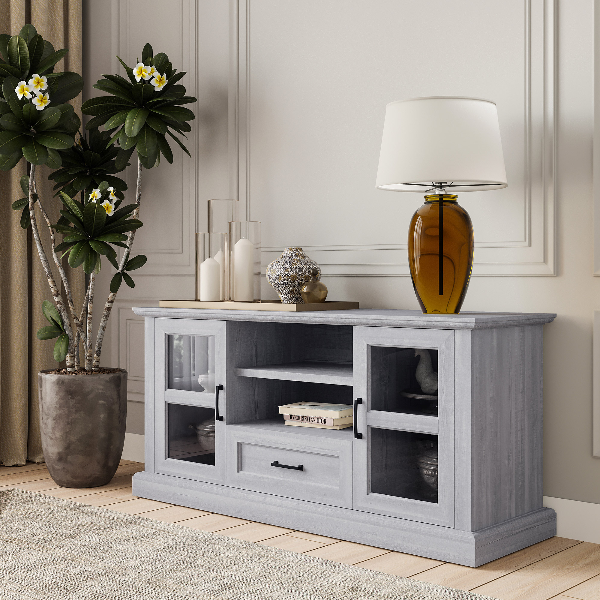 BELLEZE Rustic Modern TV Stand - Trussati (Stone Gray) - image 1 of 7