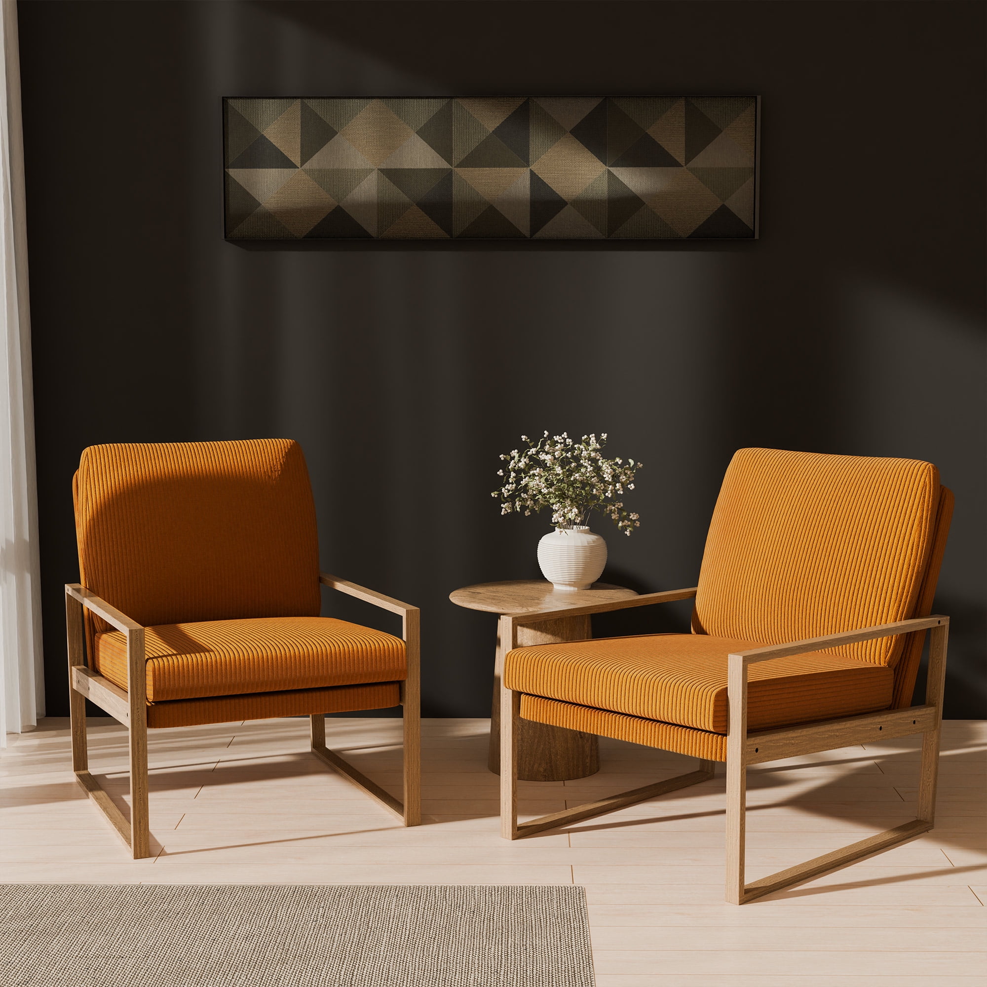 Set of 2 Mid-Century Corduroy Lounge Chairs