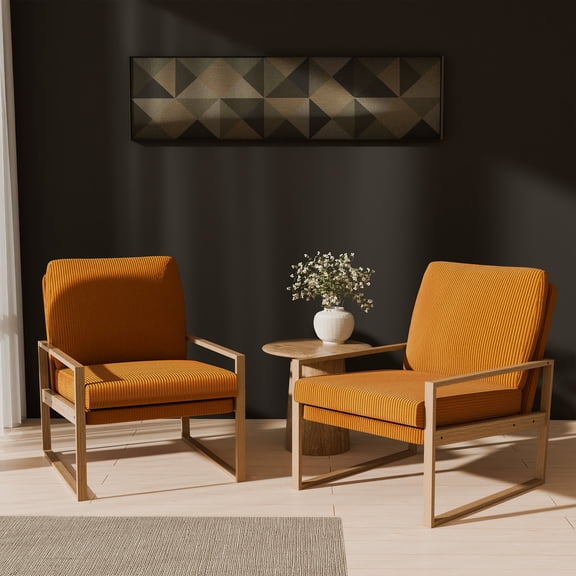 BELLEZE Set of 2 Modern Mustard Yellow Accent Chair, Mid-Century Corduroy Upholstered Lounge Chair, Wooden Frame Armchair for Living Room, Bedroom, or Office, Comfortable Padded Cushion
