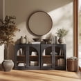 thumbnail image 1 of BELLEZE Set of 2 Modern Sideboard Buffet Cabinets (63" Wide) - Large Kitchen Credenza with 4 Arched Glass Doors - Seamless Storage Console Table for Dining Room, Living Room & TV Stand - Ebony, 1 of 7