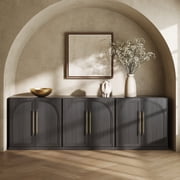 BELLEZE Set of 3 Modular Sideboard with Double-Arc Wood Doors, Small Arched Buffet Cabinet with Storage and Adjustable Shelves, Classic Modern Credenza for Dining Room, Living Room or EntrywayEbony