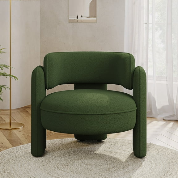 BELLEZE Sherpa Boucle Chair, Modern Barrel Accent Chair Comfy Round Upholstered Armchair Accent Side Chair for Living Room, Bedrooms, Corner - Quinton£¨Green£©