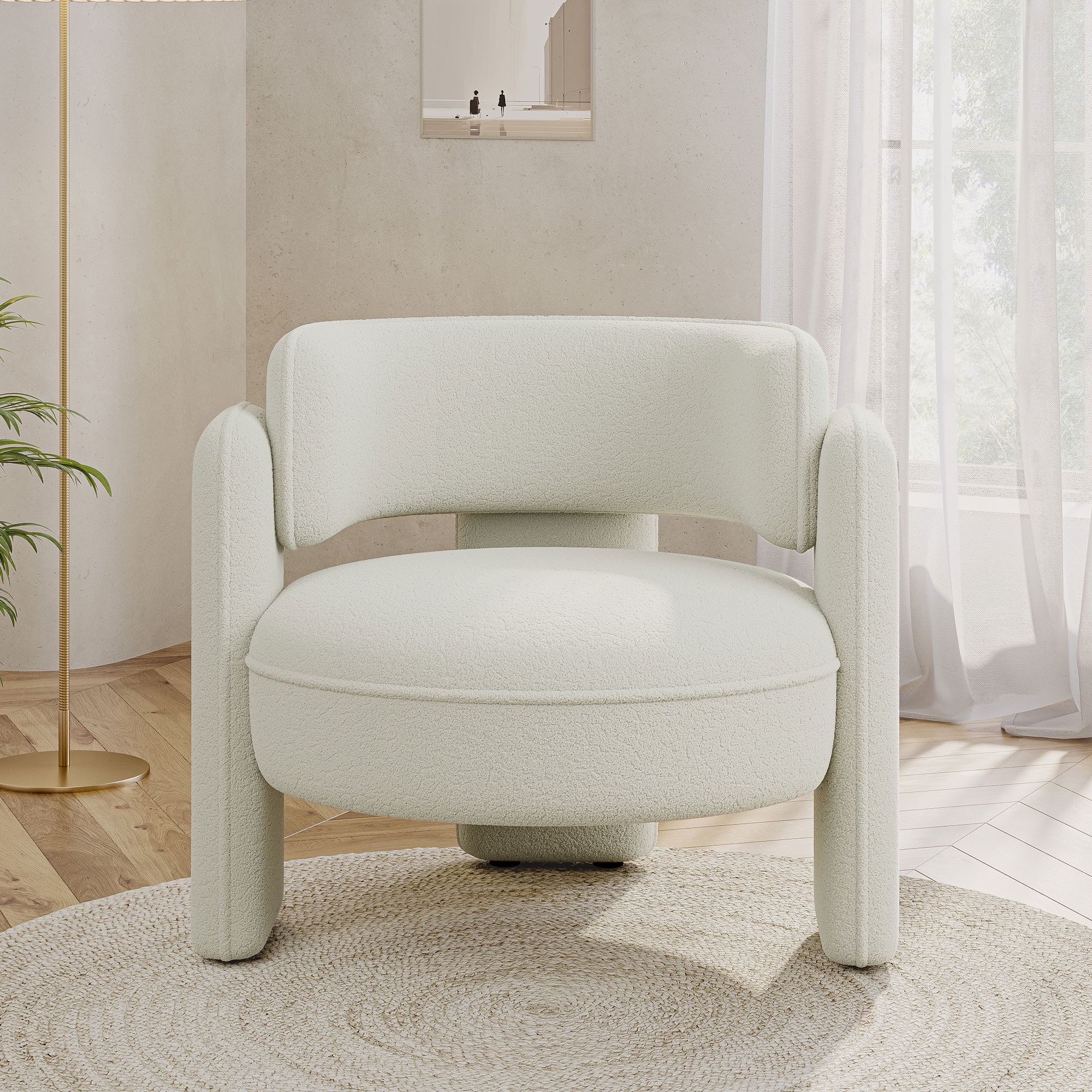 BELLEZE Sherpa Boucle Chair, Modern Barrel Accent Chair Comfy Round ...