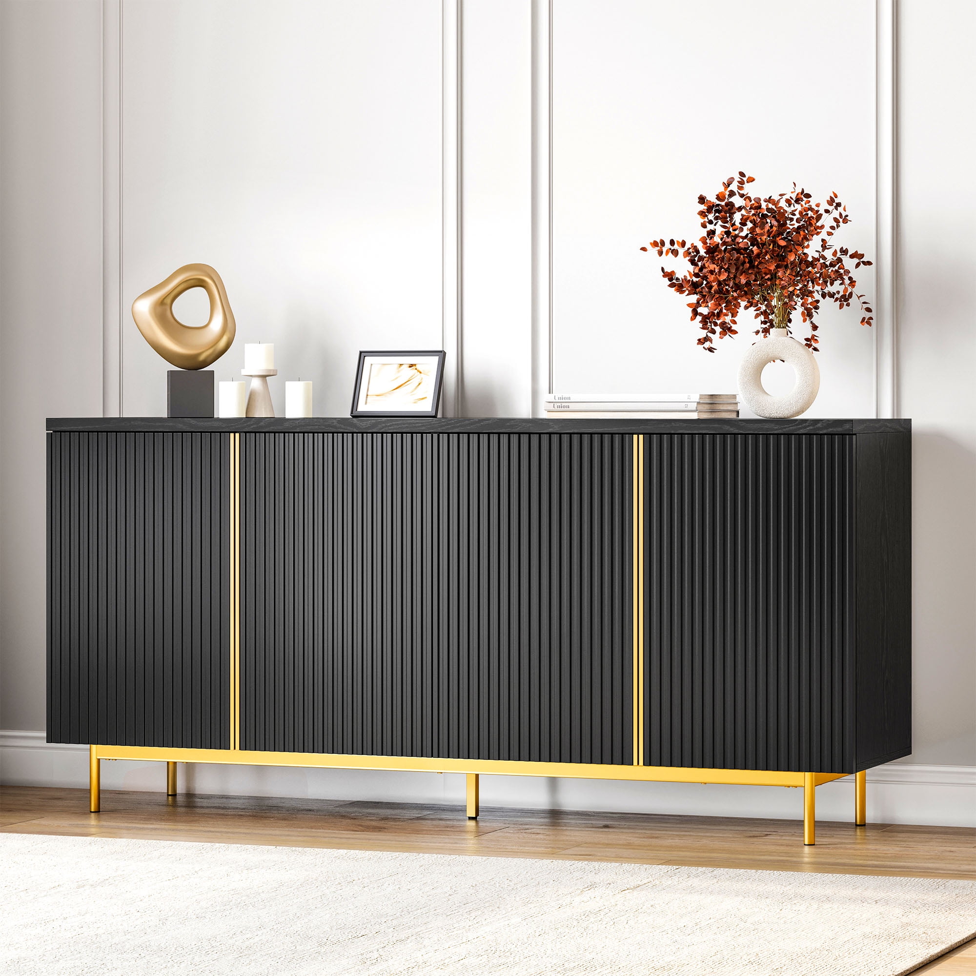 Ebony 63" Modern Sideboard Buffet Cabinet with Fluted Doors