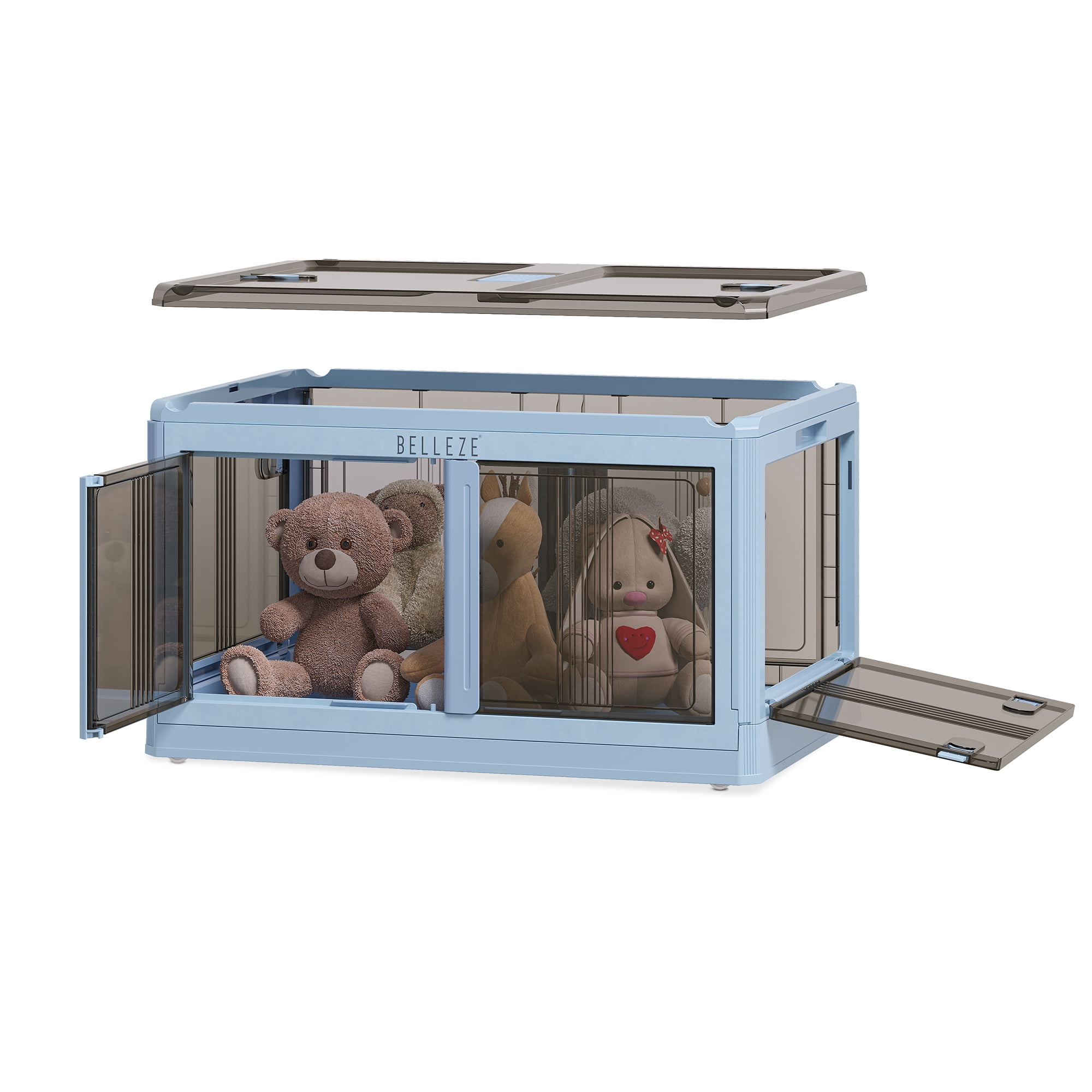 Belleze Blue 19 Gal Stackable Plastic Storage Bin with Lid and Wheels