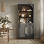 BELLEZE Storage Cabinet with Hutch, 72" Tall Modern Wood Sideboard with 3-Tier Shelves, Curved Styling Door Cabinet Curio Cabinet for Office, Study, Kitchen, Living Room, Ebony