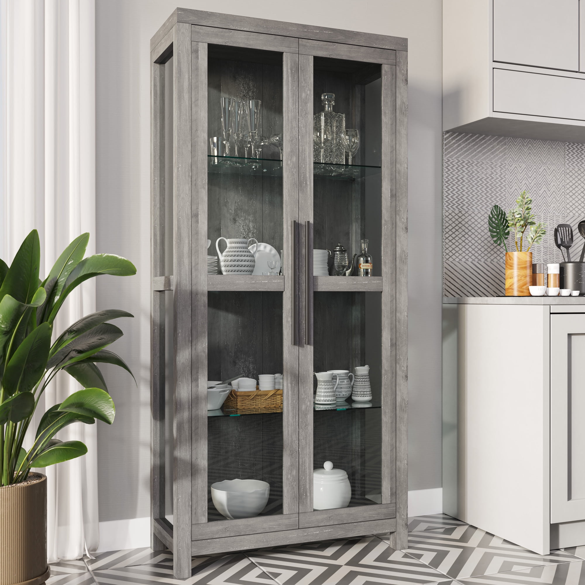 BELLEZE Storage Cabinet, Avalon Gray Wash, 68