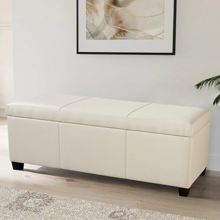 BELLEZE Storage Ottoman Bench Footstool - Amherst (Cream)