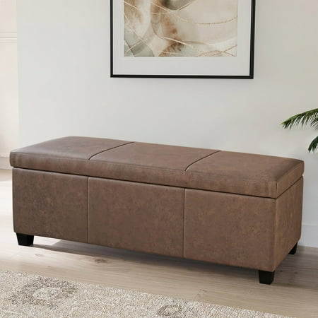 BELLEZE Storage Ottoman Bench Footstool - Amherst (Rustic Brown)