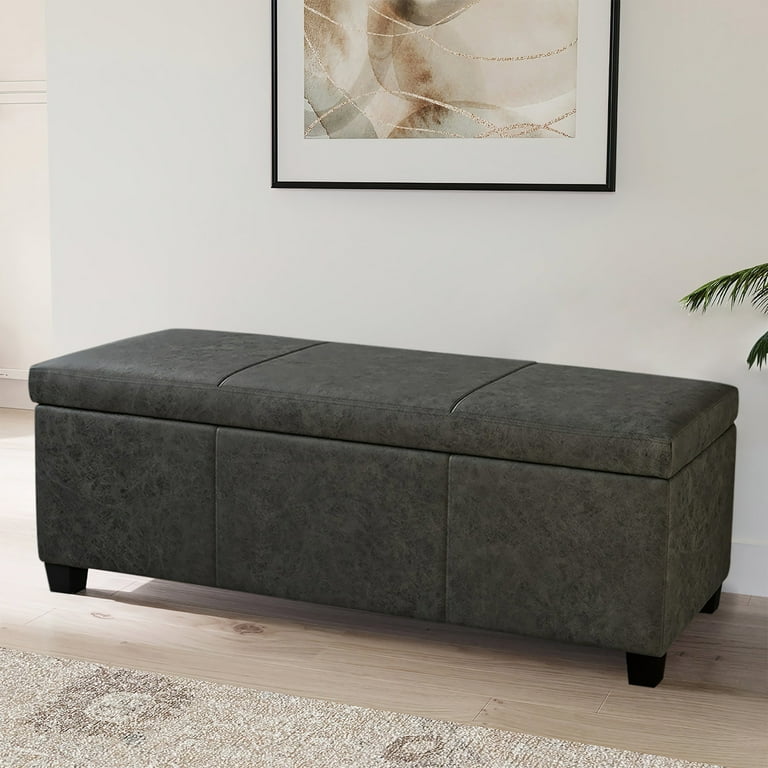 BELLEZE Storage Ottoman Bench Footstool Amherst Rustic Gray