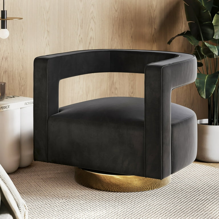 BELLEZE Swivel Accent Chair Modern Barrel Chair Comfy Velvet Curved Back Round Chair with Gold Base Wood Frame 360 Degree Swivel Club Armchair for