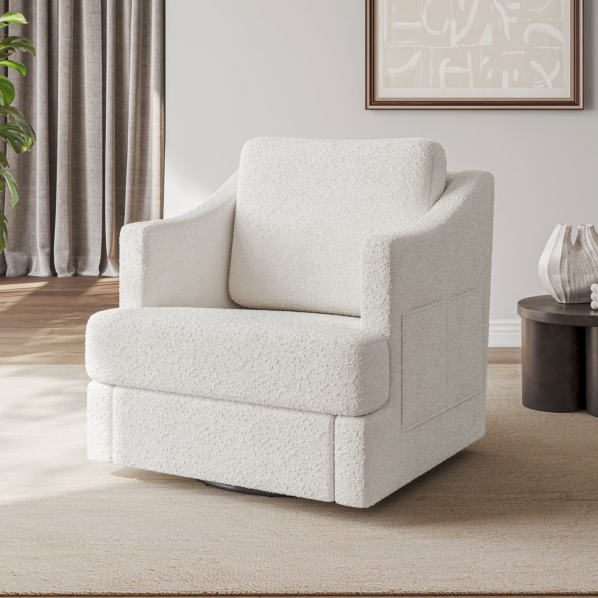 White Swivel Barrel Accent Chair with Manufactured Wood Frame