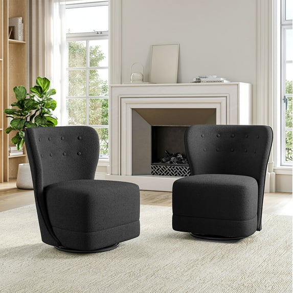 BELLEZE Swivel Accent Chairs Set of 2, Modern Upholstered 360° Swivel Barrel Chairs Comfy Small Club Chairs for Nursery, Hotel, Bedroom, Office, Lounge - Cortona (Dark Grey)