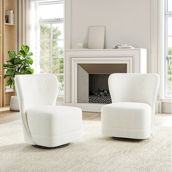 BELLEZE Swivel Accent Chairs Set of 2, Modern Upholstered 360° Swivel Barrel Chairs Comfy Small Club Chairs for Nursery, Hotel, Bedroom, Office, Lounge - Cortona (White)