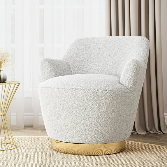 BELLEZE Swivel Barrel Chair, Modern Round Velvet Swivel Accent Chair, Curved Backrest 360° Swivel Single Sofa Armchair, Comfy Swivel Accent Chair for Living Room Bedroom - Masa (White)