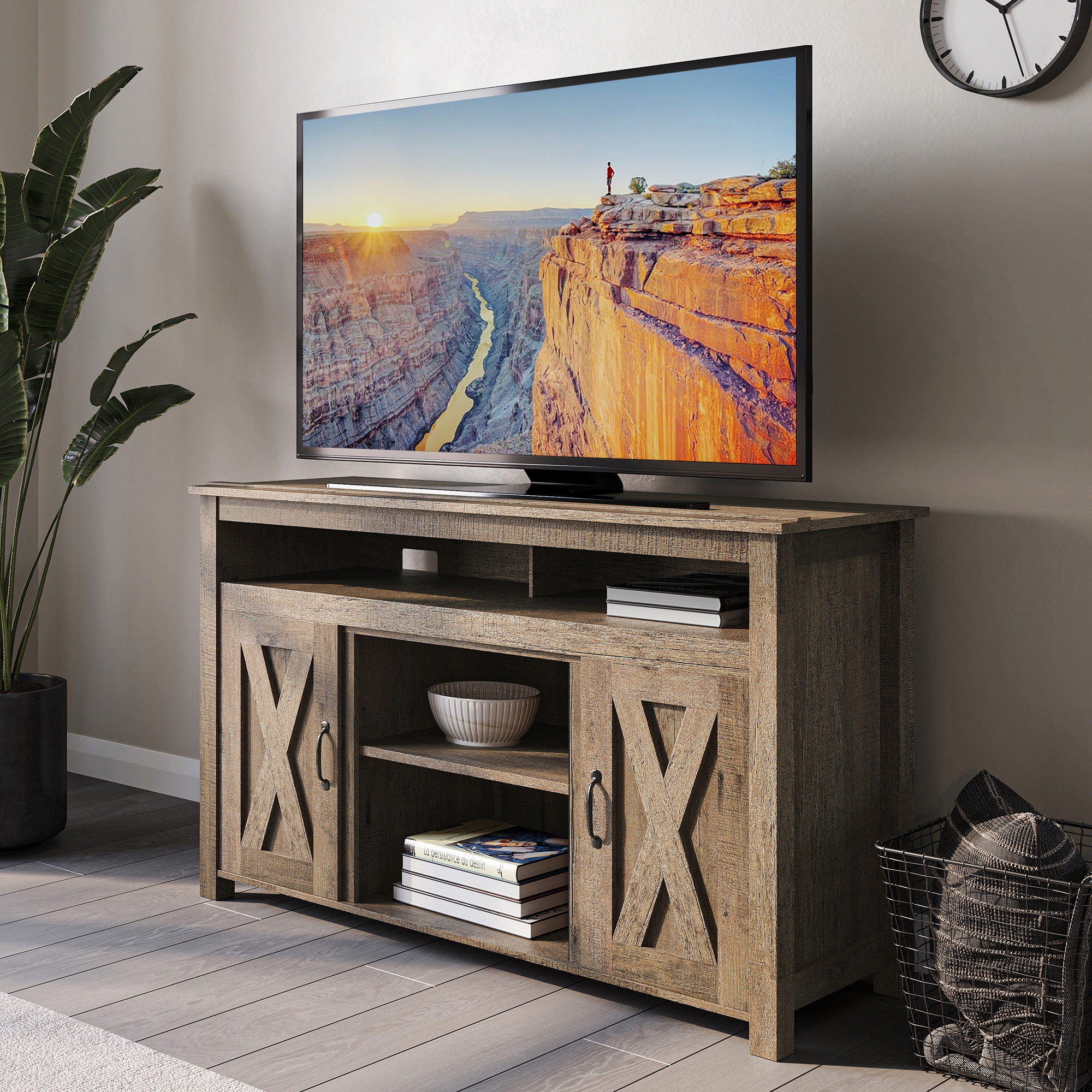 BELLEZE TV Stand Media Entertainment Center Console Corin (Wood