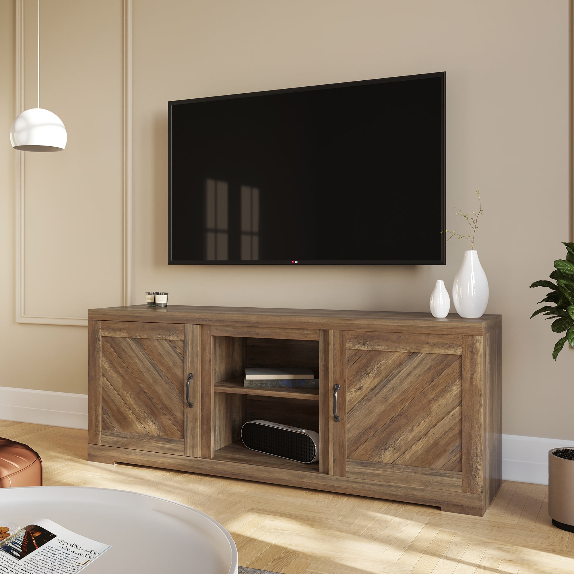 BELLEZE TV Stand Media Entertainment Center Console Hilo (Rustic Oak