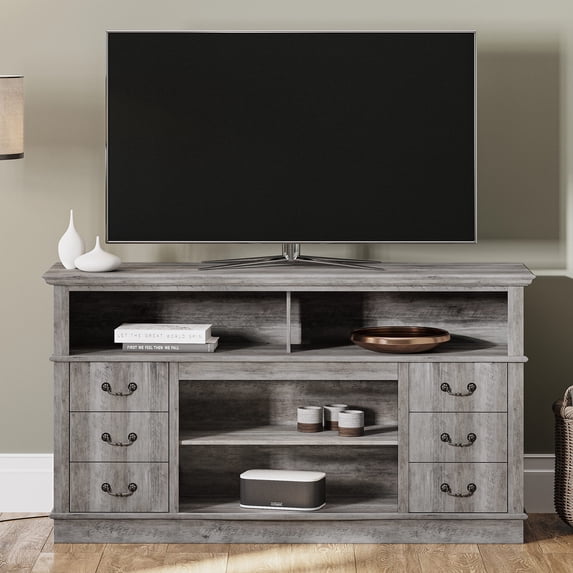 BELLEZE TV Stand Media Entertainment Center - Stoneford (Gray Wash)